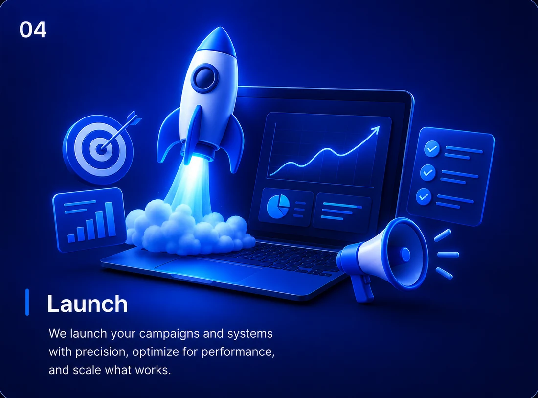 Step 04: Launch — Your new site goes live. We handle the technical setup so it's ready to bring in enquiries from day one.